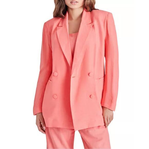 Steve Madden Baldwin Oversized Blazer‎ Double Breasted Linen Blend Salmon XL NWT - Picture 1 of 11